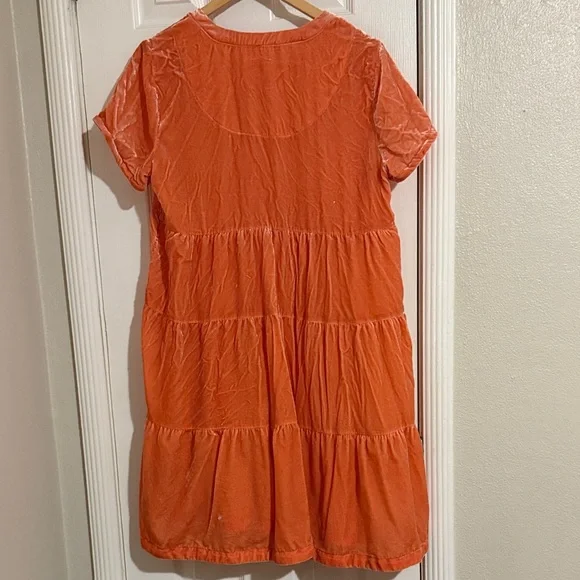 Anthropologie Maeve Creamsicle Velvet Babydoll Dress - Picture 6 of 10